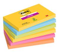 Post-it Notes repositionnables Super Sticky Carnival 76 x 127 mm - Assorties - Lot 6 blocs de 90 feuilles