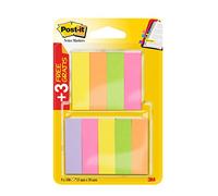 Post-It Index Marque Page 670 100f, 5 Couleurs Néon 15x50 Mm, Pack 6+3