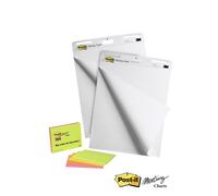 Post-it Recharge chevalet Meeting Charts papier autocollant blanc - L.63,5 x H.76,2 cm - Bloc de 30 feuilles - Lot de 2 + 4 meeting notes offertes