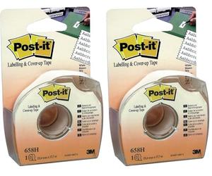 Post-it Ruban de Masquage avec Dévidoir, Blanc - 25 mm x 17,7 m - 1 Rouleau, 1 Dévidoir (Lot de 2)