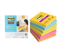 Post-it Super Sticky Big Notes et Notes Carnival - 1 Bloc 30 Feuilles 279 mm x 279 mm Jaune, 6 Blocs 90 Feuilles 76 mm x 76 mm Couleurs Assorties