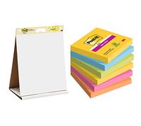 Post-it Super Sticky Meeting Charts, Pack de 1 Bloc avec 20 Feuilles & Notes Super Sticky, Couleurs Carnival, 76 mm x 76 mm, 90 feuilles/bloc, 6 blocs/paquet