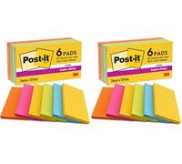 Post-it Super Sticky Notes, Couleurs Carnival, Pack de 6 Blocs, 90 Feuilles par Bloc, 76 mm x 127 mm, Jaune, Bleu, Vert, Rose, Orange - Notes Super Adhésives pour Prise de Notes et Listes de Tâches