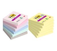 Post-it Super Sticky Notes, Couleurs Soulful, Pack de 6 Blocs, 90 Feuilles par Bloc, 76 mm x 76 mm, Rose & Notes Post-it Super Sticky, Couleur Jaune Canari, 76 mm x 76 mm, 90 feuilles/bloc