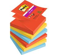 Post-it Bloc Z-Notes Super Sticky – 76×76 mm – 90 feuilles par bloc – Pack de 6 blocs assortis