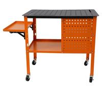 Poste de soudure mobile, capacité de charge de 500 kg, structure en acier de qualité supérieure, plateau supérieur de 2,5 mm d'épaisseur, panneaux de rangement perforés, conception autoportante