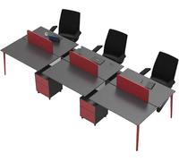 Poste de travail Bureau 6 places Pupitre en bois Gris-Rouge Mobilier de bureau