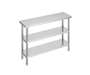 Poste travail cuisine métal 14"x48"x34". 2 étagères inférieures réglables, inox. Pour barbecue, garage.