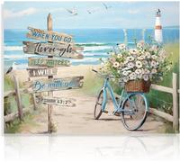 Poster Art Mural Plage, Affiche d'art Mural Bicyclette Côtière, Décoration Murale Paysage Marin Océanique 60x80cm Sans Cadre