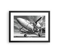 Poster Cadre Noir 40x30 cm Affiche Noir et Blanc Voyages - 4952 - P2B | Avion Rétro Poster Mural Moderne Décoratif Art Mural Impression d'Art Salon Chambre Cuisine Tableau Décoration ARTTOR