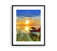 Poster Cadre Noir 40x50 cm Affiche Paysages Maritime - 3053 - P2B | Bateau Lac Ouest Poster Mural Moderne Décoratif Art Mural Impression d'Art Salon Chambre Cuisine Tableau Décoration ARTTOR