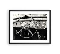 Poster Cadre Noir 50x40 cm Affiche Noir et Blanc Autos - 4853 - P2B | Volant Roue Voiture Poster Mural Moderne Décoratif Art Mural Impression d'Art Salon Chambre Cuisine Tableau Décoration ARTTOR