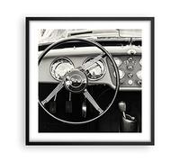 Poster Cadre Noir 50x50 cm Affiche Noir et Blanc Autos - 4853 - P2B | Volant Roue Voiture Poster Mural Moderne Décoratif Art Mural Impression d'Art Salon Chambre Cuisine Tableau Décoration ARTTOR