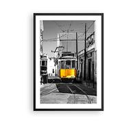Poster Cadre Noir 50x70 cm Affiche Architecture Noir et Blanc - 4977 - P2B | Tram Portugal Lisbonne Poster Mural Moderne Décoratif Art Mural Impression d'Art Salon Chambre Cuisine ARTTOR