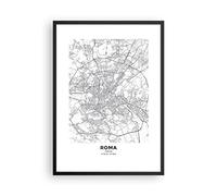 Poster Cadre Noir 50x70 cm Affiche Noir et Blanc Carte du Monde 4682 P2B | Ville Carte Rome Poster Mural Moderne Décoratif Art Mural Impression d'Art Salon Chambre Cuisine Tableau Décoration ARTTOR