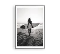 Poster Cadre Noir 70x100 cm Affiche Noir et Blanc Personnes - 5036 - P2B | Femme Plage Surf Poster Mural Moderne Décoratif Art Mural Impression d'Art Salon Chambre Cuisine Tableau Décoration ARTTOR