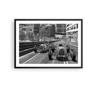 Poster Cadre Noir 70x50 cm Affiche Noir et Blanc Autos - 4843 - P2B | Formule 1 Rétro Poster Mural Moderne Décoratif Art Mural Impression d'Art Salon Chambre Cuisine Tableau Décoration ARTTOR