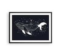 Poster Cadre Noir 70x50 cm Affiche Noir et Blanc Enfants - 4870 - P2B | Baleine ET Noir Poster Mural Moderne Décoratif Art Mural Impression d'Art Salon Chambre Cuisine Tableau Décoration ARTTOR