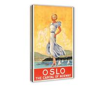 Poster de voyage Oslo - Norvège - Tourisme vintage - Décoration de chambre à coucher, bureau, chambre - Cadeau - 40,6 x 61 cm (L x l)