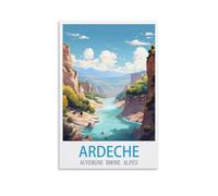 Poster de voyage vintage Ardeche Auvergne Rhône Alpes 30 x 45 cm Impression sur toile Décoration murale moderne pour chambre à coucher