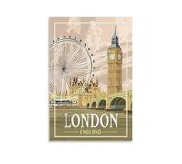 Poster de voyage vintage Londres Angleterre Grande roue Cloche Tour Art Décoration murale