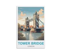 Poster de voyage vintage Tower Bridge Londres - 20 x 30 cm - Impression sur toile - Décoration murale pour salon, chambre à coucher