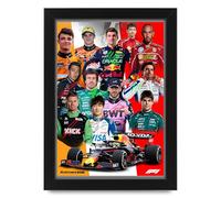 Poster dédicacé du Grand Prix de Formule 1 Saison 2025 Top 12 Pilotes - Édition limitée Cadeau pour les fans - Marchandises souvenirs de collection (encadré A4 (30 x 21 cm)