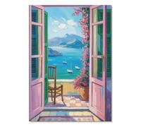 Poster mer Affiche fleurs 210x297 Porte ouverte fleurs mer bleu voiliers évasion Iris Tone van Dijk
