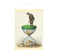 Poster mural sur toile de golfeur - Illustration vintage - Sablier sans sable - Vert - Avec cadre - Décoration d'intérieur - 30,5 x 40,6 cm