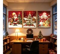Poster Noel 3x40x60,Le Père Noël et rennes Tableau décoratif,sans cadre,A | Lot de 3 posters de Noël, 40 x 60 cm, avec motif de Noël, décoration murale moderne pour salon et chambre à coucher