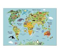 Poster Panorama pour chambre d’enfants Carte du Monde Animaux70x50 cm - Imprimée sur Poster - Décoration Murale Enfant