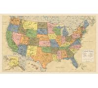 Poster plastifié carte des États-Unis - Carte murale - Fabriqué aux États-Unis [jaune]