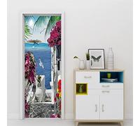 Poster Porte Sticker Porte Papier Peint Porte Trompe l'oeil Porte Adhésif Autocollant Porte 3D pour Cuisine Chambre Salle de Bain Auto-adhésif Amovible Murale Décoration 73x205 cm Île de Santorin