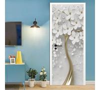 Poster Porte Sticker Porte Papier Peint Porte Trompe l'oeil porte Adhésif Autocollant Porte 3D pour Cuisine Chambre Salle de Bain Auto-adhésif Amovible Murale 73x205 cm Arbre Blanc et Paysage
