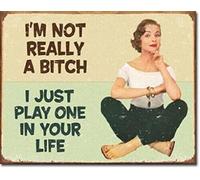 Poster rétro en aluminium avec inscription « I'M Not Really A Bitch I Just Play One In Your Life » pour décoration murale en métal 20,3 x 30,5 cm