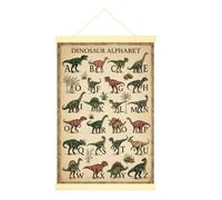 Poster sur toile à suspendre avec motif dinosaure - Art mural éducatif vintage - Lettres de l'alphabet vertes - Images murales pour salle de classe, salle d'étude - 40,6 x 61 cm