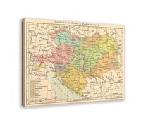 Poster sur toile Carte de 1911 - Distribution ethnique de l'Empire austro-hongrois - Décoration pour chambre à coucher, bureau, chambre - Cadeau - 40 x 60 cm
