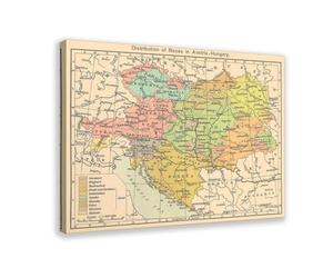 Poster sur toile Carte de 1911 - Distribution ethnique de l'Empire austro-hongrois - Décoration pour chambre à coucher, bureau, chambre - Cadeau - 40 x 60 cm