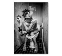 Postereck - 3695 - Tirage Party Girl WC Alcool Fumer Noir Blanc - Art Mural, Humour, Rétro, Vintage - Affiche - 4:3 40,0 cm x 30,0 cm