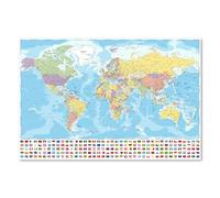 Postereck - 4086 - Impression Carte du Monde Frontières Villes Drapeaux - Art Mural, Géographie, Éducation, Voyage - Affiche - 3:2 91,0 cm x 61,0 cm