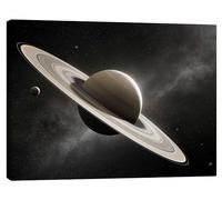 Posterlounge Planète Saturne avec deux de ses lunes Tableau sur toile | 40 x 30 cm de Johan Swanepoel Noir et blanc Tableaux Décoration murale