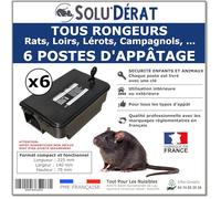 Postes d'appatage sécurisé et Professionnel pour Rats et Autres rongeurs, SOLU'DERAT - Lot de 6 postes/Stations
