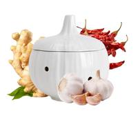 Pot à ail Récipient de légumes de cuisine avec couvercle | Bocal à ail en céramique Pour piment gingembre oignon maison location appartement et passionnés de Blanc