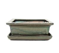 Pot à bonsaï avec soucoupe - Taille 3 - Olive-brun - Rectangulaire - Modèle G29 - L 18 cm - l 13 cm - H 6 cm