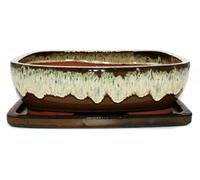 pot à bonsaï avec soucoupe, taille 6 - couleur marron-beige - rectangulaire - modèle GB5 - longueur 37 cm - largeur 28 cm - hauteur 10 cm