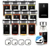 Pot à épices - HOME SAFETY - Set Carré Rotatif - 12x120 ml - 3 calibres réglables 360° - Verre & inox étanche