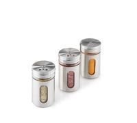 Pot a epices Metaltex - 259851000 - Lot de 3 pots à épices en acier inoxydable et verre 100 ml