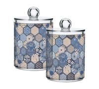 Pot à fleurs esthétiques pour cotons-tiges bleus pour comptoir de salle de | Support pour boules de coton avec plastique résistant aux chutes, couvercle amovible, imprimé translucide pour étudiants