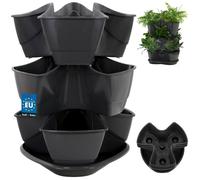 Pot à herbes triple empilable - KOTARBAU - 40 x 30 cm - Anthracite - Base d'arrosage intégrée - Pack 3