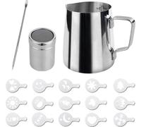 Pot à lait 350 ml (12 oz) en acier inoxydable, pot à lait barista et stylo artistique latte pour préparer du café, du cappuccino, faire mousser le lait, machine à café, argent